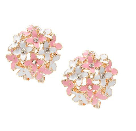 Pink Blue Flower Four Leaf Stud Earrings Clove Designer