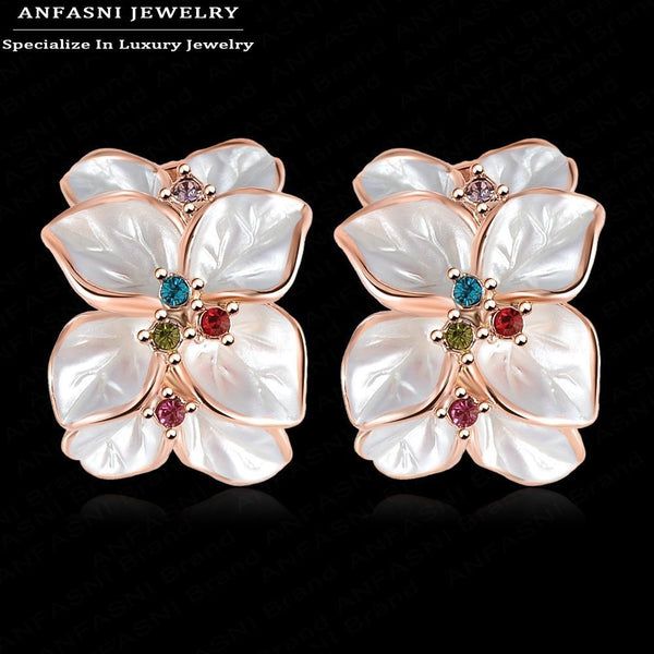 Milan Fashion Design Flower Earrings Real 18K Rose