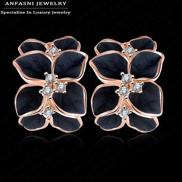 Milan Fashion Design Flower Earrings Real 18K Rose