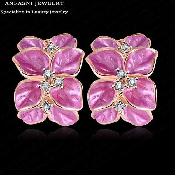 Milan Fashion Design Flower Earrings Real 18K Rose