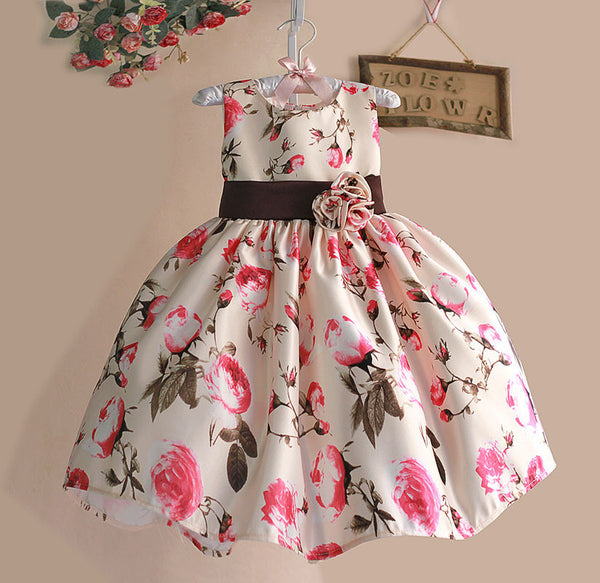 New 2016 Girls Summer Dress Rose Floral Tribute