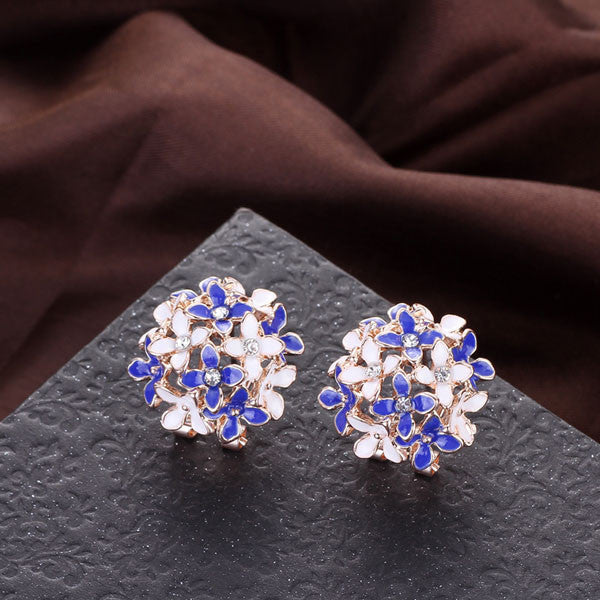 Pink Blue Flower Four Leaf Stud Earrings