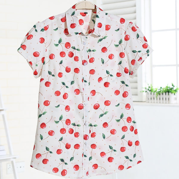 Dioufond Short Sleeve Shirts Women Blouses Floral